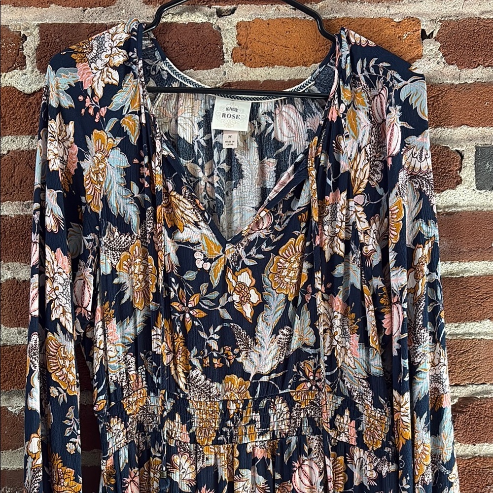 Knox Rose Blue Bishop Sleeve V-Neck Sundress - Picture 3 of 8